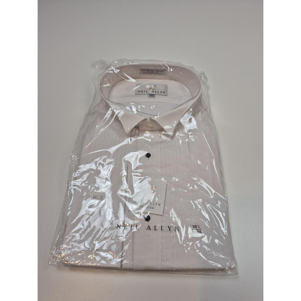 Neil Allyn Dress Shirt Mens 18.5 34/35 White Pleated French Cuff Formal Tuxedo